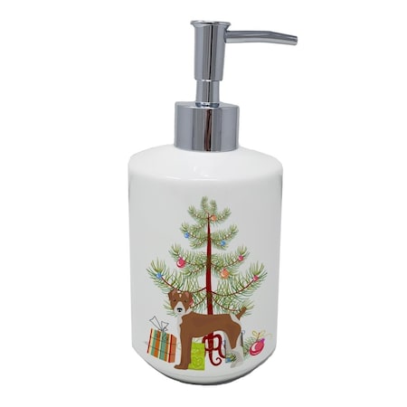 Carolines Treasures 7 x 3.5 in. Rat Terrier Christmas Tree Ceramic Soap Dispenser CK3482SOAP